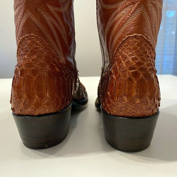Nocona Men's Special Python Snakeskin Brown Leather Cowboy Boots US Size 5 C - Picture 7 of 10